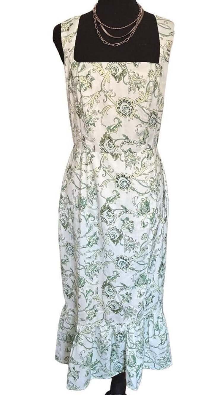 RIHOAS Green Floral Print Square Neck Midi Dress-Size S-NWT